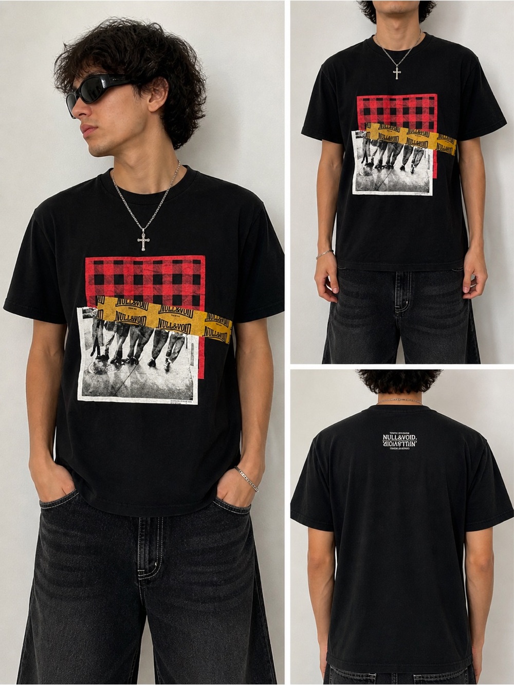 10.Deep Null & Void Graphic T-Shirt Black Small Streetwear Buffalo Plaid Tee